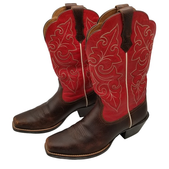 Ariat Shoes - Ariat Quickdraw Western Boots Women 8 Brown Red Leather Square Toe 10011890